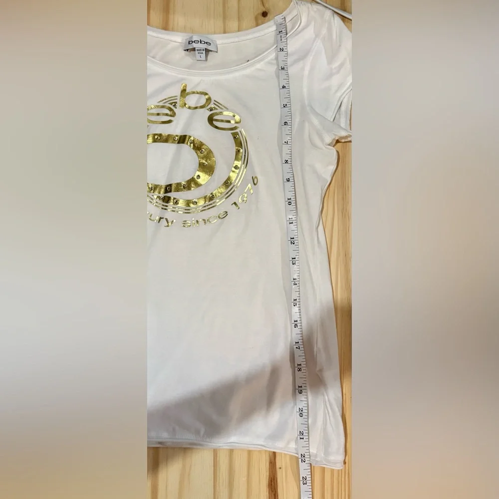 Bebe Women’s White Tee with Gold Accents - Picture 7 of 8